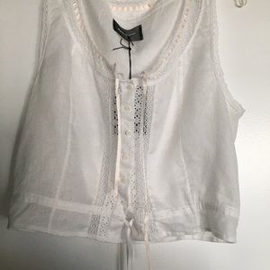 Reformation white cotton top with lace and ribbons